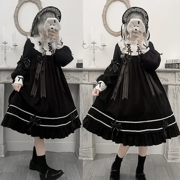 Gotický palác sladké lolita šaty vintage bowknot stojan lístkového rukáv vysoký pás viktoriánskej šaty kawaii dievča gothic lolita