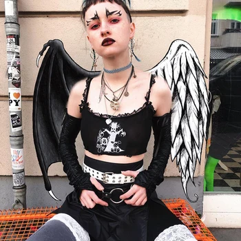 Gotický Tlače Čierna Košieľka Harajuku Punk Pletené Bodycon Camis Goth Estetické Oka Patchwork Ženy Letné Plodiny Topy