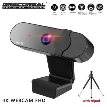 GRECOREAL 4K 2K Kamera Full HD PC Ploche Počítača Prenosný USB Webová Kamera Mikrofón Auto Focus Mini Webkameru s Statív