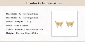 GS 925 Sterling Silver Duté Drahokamu Motýľ Stud Náušnice Pre Ženy, Dievčatá Nové Vzory Boucle D'oreille Šperky, Darčeky