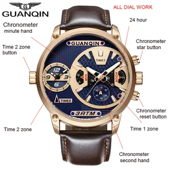 GUANQIN Relogio Masculino Vojenských muži hodinky Multifunkčné Hodiny Mužský Šport chronometer veľké dial Náramkové hodinky Quartz Hodinky