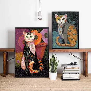 Gustav Klimt olejomalieb Zvierat Mačka Plátno Maľovaní Plagátov a Vytlačí Wall Art Obraz Obývacia Izba Domáce Dekorácie Cuadros