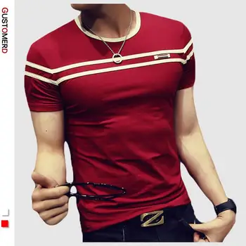GustOmerD T-Shirt Mužov jednofarebné Tričko Človeka Fashion tričko Krátke Rukávy Prúžok Násobne Slim Fit Bežné tee tričko muž