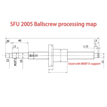 Guľôčkovej Skrutky SFU2005 200 500 1000 1200 mm Ballscrew S End Obrábané+BK15BF15 Podpory+Spojka + Ballnut Bývanie guľôčkovej Skrutky Pre CNC