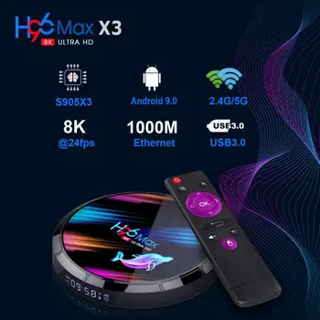 H96 MAX X3 Smart TV Box 8K 24 snímok za sekundu 2.4 G/5G Dual Frekvencia Siete Wifi a Bluetooth, Gigabit Ethernet HD Set Top Box Pre Android 9.0