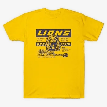 HAHAYULE-JBH Unisex Lions Drag Strip, Žltá T-Shirt Kedysi V Hollywoode Tee Vintage Módy Pretekárske Auto Tričko