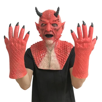 Halloween Diablo Maska Bezpečné, netoxické Strašidelné Devils Belial Latex Prilby, Masky s Demon Masku, Rukavice Tvorivé Odolné Žart Maska
