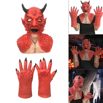 Halloween Diablo Maska Bezpečné, netoxické Strašidelné Devils Belial Latex Prilby, Masky s Demon Masku, Rukavice Tvorivé Odolné Žart Maska