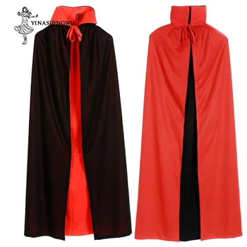 Halloween Kostým Black Red Upír Cape Dracula Diabol Hoody Plášť Maškarný Kostým Nosiť Na Oboch Stranách Dvojitý Plášť Pre Deti