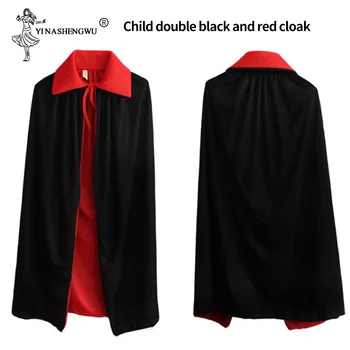 Halloween Kostým Black Red Upír Cape Dracula Diabol Hoody Plášť Maškarný Kostým Nosiť Na Oboch Stranách Dvojitý Plášť Pre Deti