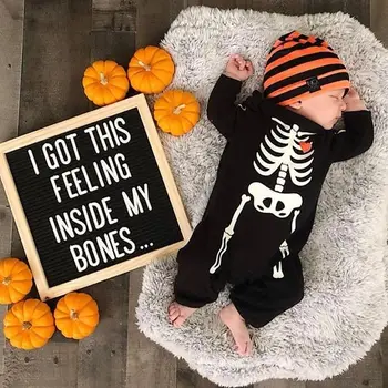 Halloween Novorodenca Chlapčeka Romper Cartoon Kostra Tlač Dlhý Rukáv Jumpsuit Oblečenie Strany Kostýmy