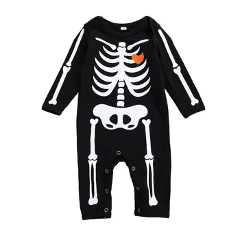 Halloween Novorodenca Chlapčeka Romper Cartoon Kostra Tlač Dlhý Rukáv Jumpsuit Oblečenie Strany Kostýmy