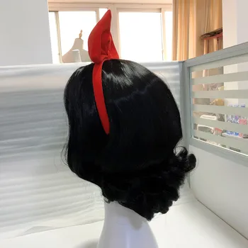 Halloween Ženy Snow White Princezná parochňu cosplay čierne vlasy Fáze Rolu Hrať, čierne vlnité vlasy a červený bowknot snow white hairband