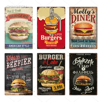 Hamburger & Hranolčeky Doska, Kov Vintage Fast Food Tin Prihlásiť Steny Výzdoba pre Kuchyňa Kaviareň v Reštaurácii Burger Bar Kovové Platne 20x30cm