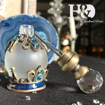 H&D 15ml Antiqued Kovu, Skla Parfum Fľašu S Modré Kryštály Prázdne Naplniteľné Vôňa Kontajner Domov Svadobný Darček Decor