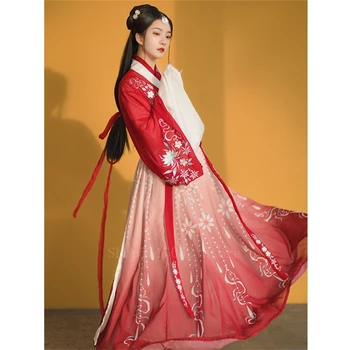 Hanfu Šaty Víla Cosplay 4Colors Červená Orientálna Čínska Kostým pre Ženy Princezná Výšivky Wei-Jin Obdobie Folk Dance Festival