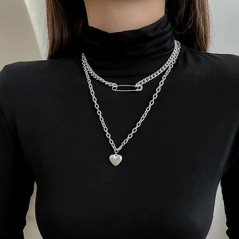 Hangzhi jeseň a v zime hip-hop papier klip láska hrubé reťaze stohovanie double-layer titánové ocele náhrdelník pre ženy šperky
