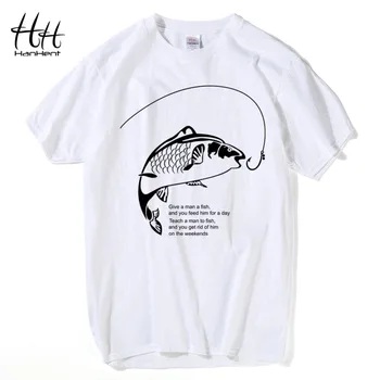 HanHent Bavlna Vytlačené T-shirts Ryby Mužov Okrúhlym Výstrihom, Krátky Rukáv Topy Tees Bežné Rybárske tričko Plus Veľkosť Teeshirt Homme