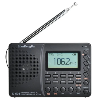 HanRongDa K-603 Full Band Rádio, Bluetooth, FM, AM SW Prenosné Vreckové Rádia, MP3 Digitálny REC Rekordér Podporu Micro-SD Karty