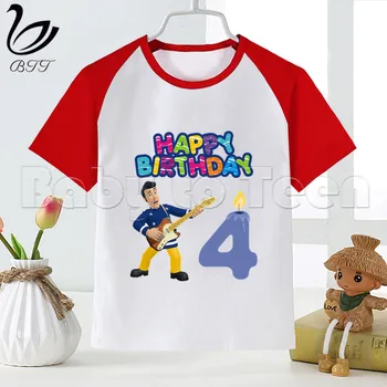 Happy Birthday Číslo Cartoon Hasič Sam Deti Oblečenie Dievčatá Tshirt Narodeninám Deti Oblečenie Chlapci Tshirts Strany Tees