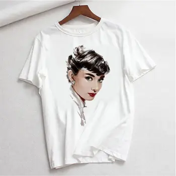 Harajuku Grafické T-shirt Bežné 90. rokov Grunge Krátkym Rukávom dámske tričko s Audrey Hepburn Estetické Tlač Žien T-shirt