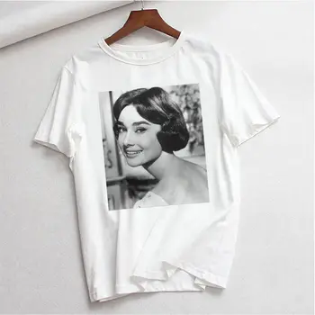 Harajuku Grafické T-shirt Bežné 90. rokov Grunge Krátkym Rukávom dámske tričko s Audrey Hepburn Estetické Tlač Žien T-shirt