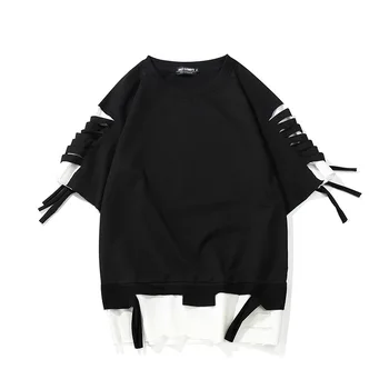 Harajuku Stuhy Patchwork Tričko Streetwear 2019 Jar Muži Ženy Hip Hop Otvor T Shirt Muž Top Tees T-Shirt Biela WG79