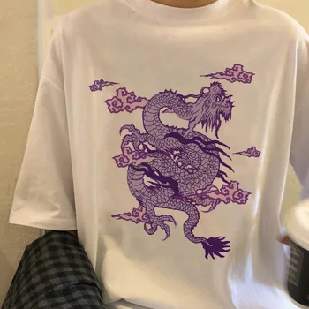 Harajuku T-shirt Streetwear Topy Ulzzang Žien T-Shirt Vintage Čínsky Drak Tlač Tričko Bežné Nadrozmerné Top Žena T-Shirt