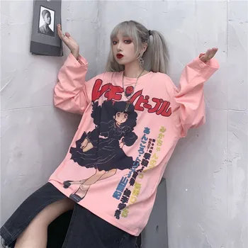 Harajuku Tričko Streetwear Japonskom Anime t shirt Ženy Roztomilý Kreslený Tlač Tričko Streetwear Zábavné Bežné Ružová Nadrozmerné Tričká