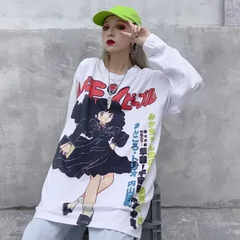 Harajuku Tričko Streetwear Japonskom Anime t shirt Ženy Roztomilý Kreslený Tlač Tričko Streetwear Zábavné Bežné Ružová Nadrozmerné Tričká