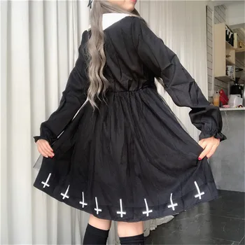 Harajuku Ulici Kríž Cosplay Ženy Čierne Šaty Letné Japonské Gotický Kawaii Štýle Star Tylu Lolita Šaty Cute Girl Šaty