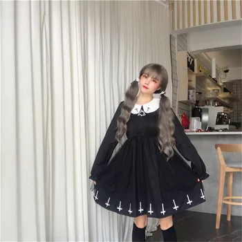 Harajuku Ulici Kríž Cosplay Ženy Čierne Šaty Letné Japonské Gotický Kawaii Štýle Star Tylu Lolita Šaty Cute Girl Šaty
