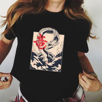 Harajuku vlna ženy tričko Tlač black Topy Japonský štýl tričko Ženy Krátky Rukáv Fashion Bežné T-shirt Graphic tee ženy