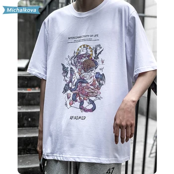 Harajuku voľné Letné Nadrozmerné Zábavné tričká Muži/Ženy Hip Hop Módy Tlače Streetwear tričká Krátky Rukáv Tričko michalkova
