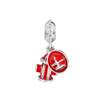 Hasič Prihláste sa zobrazili kľúčové tlačidlá pre Strieborné Náramky Ženy 925 Sterling Silver Šperky DIY Červená Smalt Prívesok Charms pre Šperky Robiť