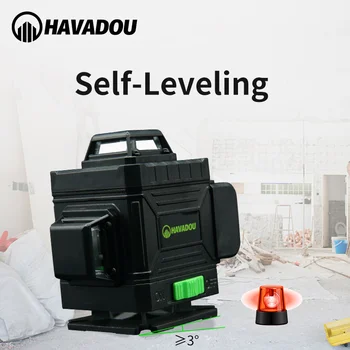 HAVADOU16 Linky 4D Zelený Laser Úrovni 360 Self-Vyrovnávanie Úrovne, Horizontálne a Vertikálne Super Výkonný Laserový Lúč v Interiéri a Exteriéri