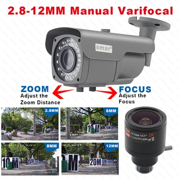 HD 720P 960P 1080P Vonkajšie Nepremokavé POE IP Kamera Vstavaný 2.8-12mm 2MP Manual Zoom Objektív Onvif 48V POE Siete Bullet Kamera
