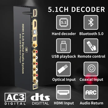 HD820B 5.1 CH Audio Converter Dekodér Bluethooth 5.0 DAC HDMI ARC SPDIF Koaxiálny RCA DTSHD AC3, FLAC, APE 4K*2K 192khz