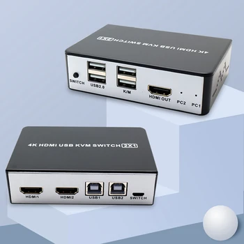 HDMI USB KVM PREPÍNAČ Podporu klávesovú Skratku na Prepínanie,4K/60Hz KVM Prepínač 2 v 1 pre Zdieľanie Tlačiarne Klávesnice Myši