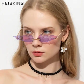 HEISKING ženy retro slnečné okuliare oheň zrkadlo zelená 2020 nové zlaté kovový rám bez obrúčok slnečné okuliare pre ženy úzke okuliare