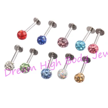 HENGKE Šperky Crystal Gem Labret TragusLip Krúžok Stud Bar Piercing 4 mm loptu Shambhala Živice 16Gauge 6 mm 100ks /veľa