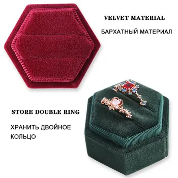 Hexagon Tvar Velvet Šperky Box Dvojitý Krúžok Úložný Box Snubný Prsteň Displej Pre Ženu, Darček Náušnice Balení 5 Farieb