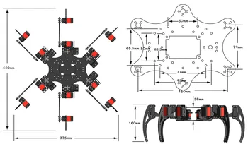 Hexapods Six-Legged Spider Plazenie Robot s 32ch Ovládači PS2 Kontroly a 25 kg Kov Kormidlového zariadenia YF6125 Digitálne Servo