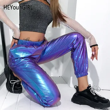 HEYounGIRL Laser Odraz Harajuku Tepláky Ženy Joggers Bežné Vysoký Pás Nohavice Capris Hip Hop Holografické Dámske Nohavice