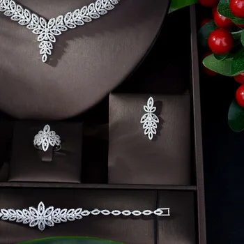 HIBRIDE Luxusné 4pcs Sady Šumivé Crystal Svadobné Svadobné Shinning Príslušenstvo Šperky Pre Nevestu Strana Dátum Kráľovná Darček BijouN-1159