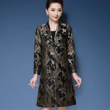 High-End Plus Veľkosť M-5XL Vintage Čínsky Štýl Súd Výšivky Zákopy Srsti Ženy Zimné Kabáty Dlhý Rukáv Windbreaker 2019