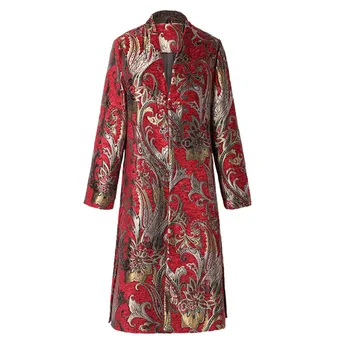 High-End Plus Veľkosť M-5XL Vintage Čínsky Štýl Súd Výšivky Zákopy Srsti Ženy Zimné Kabáty Dlhý Rukáv Windbreaker 2019