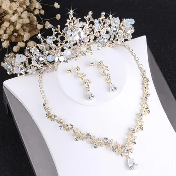High-end zlato biele tiara náhrdelníky náušnice šperky sady nevesta svadobné doplnky