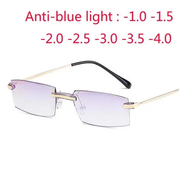 High-grade Povlak Frameless Skončil Krátkozrakosť Okuliare Ženy Anti-modré Svetlo Predpis Okuliare -1 -1.5 -2 -2.5 -3 -3.5 -4.0