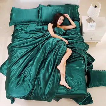 High-grade Solid-farba Saténová posteľná bielizeň Nastaviť List Luxusné Obliečky Kryt Vysokej Kvality Cumlík Kryt Deka Bielizeň